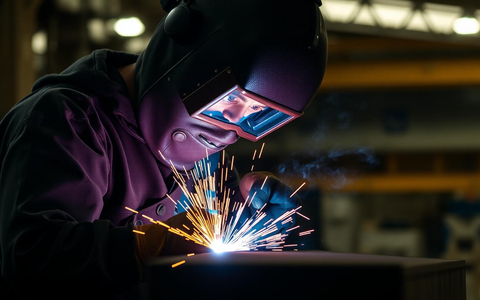 Professional welder at work with sparks